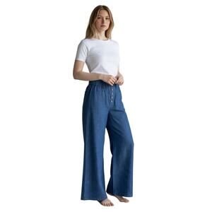 Emerson Fry Pants Lg Tulip Cropped Wide Organic Cotton Hemp Midnight Boho Button